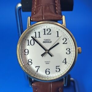 Vintage 2007 Timex Indiglo 34mm Mens Quartz Watch New Leather Strap Restored